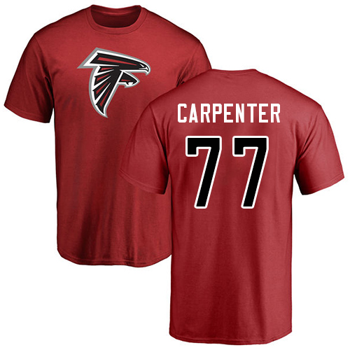 Atlanta Falcons Men Red James Carpenter Name And Number Logo NFL Football #77 T Shirt